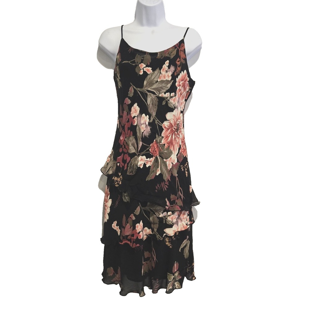 Lily Women's Midi Tiered Dress Spaghetti Straps Lined Pullover Size Large